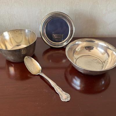 Sterling Silver Bowls, Spoon, & Frame 