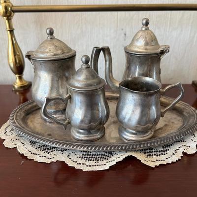 Vintage Sterling Silver Tray & Godinger Silver Plate Sugar & Cream Set 