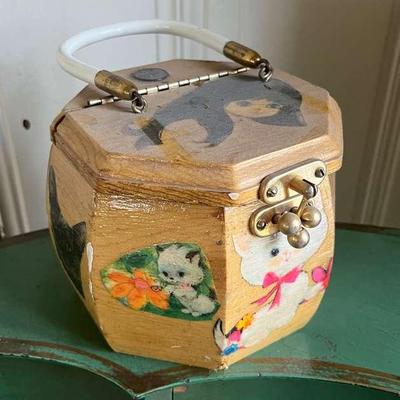 Vintage 70s Handcrafted Wood Decoupage Purse 