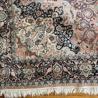 Vintage Hand Knotted Silk Pile Area Rug In Rose 