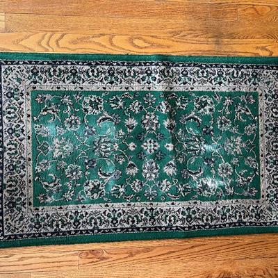 Vintage Hand Knotted Wool Rug In Forrest Green