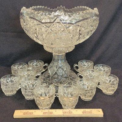 Pressed Glass Punch Bowl with Twelve Cups, 312-400 