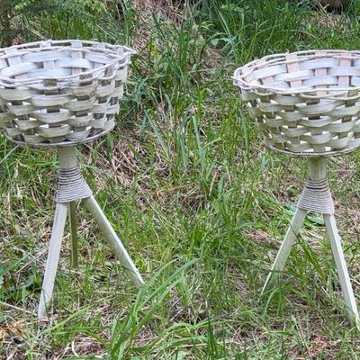 Woven Split Wood Tripod Plant Stands