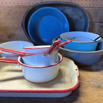 Red/White and Other Enamel Ware Pots/Pans