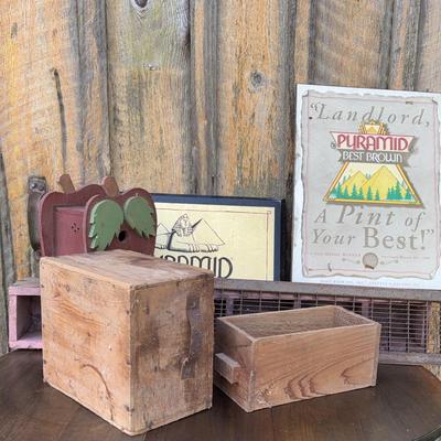 Pyramid Beer Signs and Wood Boxes 