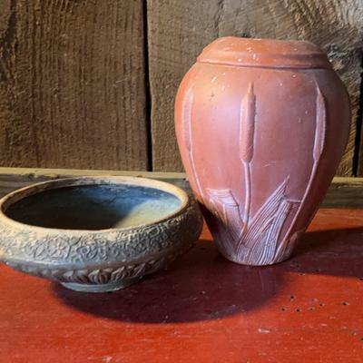 Japanese Planter & Vase w/Cattail Theme