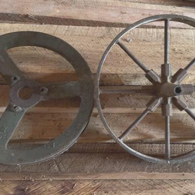 Cast Iron V Belt Pulley & Cast Iron Wagon/Cart Wheel 