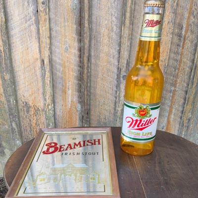 Advertising Items-Beamish Irish Stout Mirror & Miller Hi-Life Bottle Light