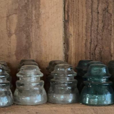 Collection of Clear and Teal Insulators 