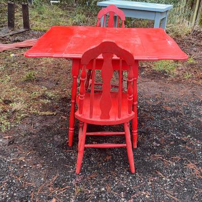 Painted Vintage Red Drop Leaf Table w/ Chairs