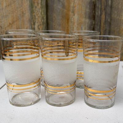 Mid Century Tumbler- Frosted Texture & Gold Stripes 