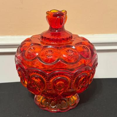 L.E. Smith Moon and Stars Amberina Candy Dish