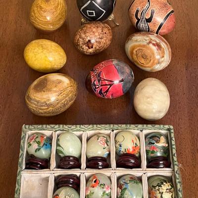 Stone Eggs and Hand Painted Miniature Jade Eggs