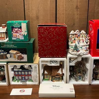 Dept 56, Heinz, & Misc Porcelain Houses, Christmas Music Box, & Christopher Radko Ornament Set