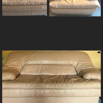 Sand/Light Pink Leather Sofa and 2 Chairs 