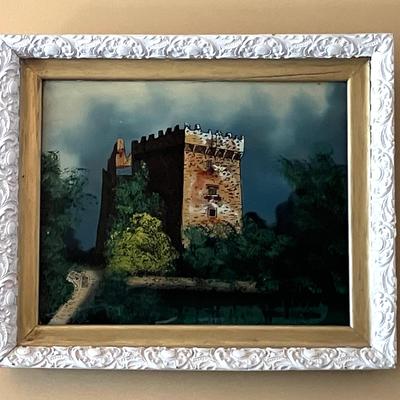 Antique Blarney Castle Ireland Reverse Painting on Glass