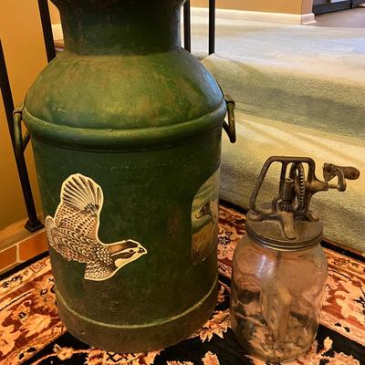 Vintage Milk Can and Glass Hand-Crank Butter Churn