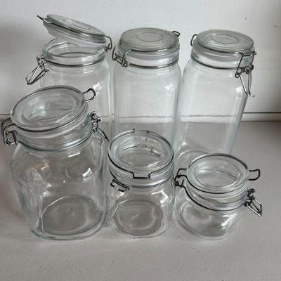 Lot Of (6) Glass Canister Jars With Metal Bale Closures 