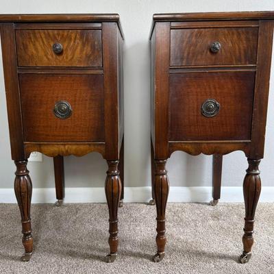 Pair Vintage Walnut Finish Rockford Cabinet Co Night Stands