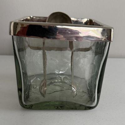 Heavy Handblown Ice Bucket With Tongs 