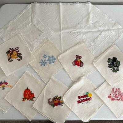 Vintage Table Runner With Interchangeable Embroidered Holiday Inserts 