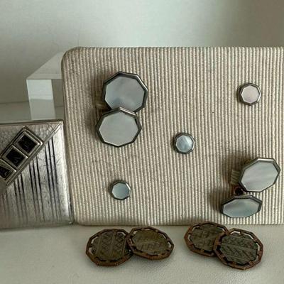 Vintage Lot Cufflinks And Hickok Plate Monogram Belt Buckle 