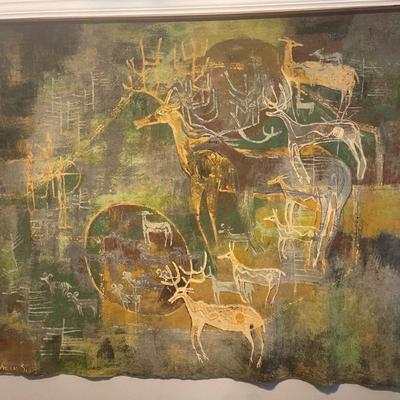 Vintage Agnes Sims Deer Painted Tapestry