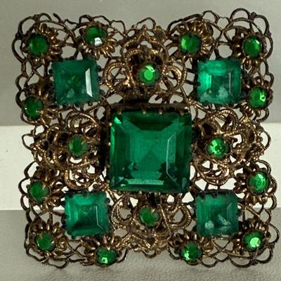 Vintage Czechoslovakia Brooch With Green Stones