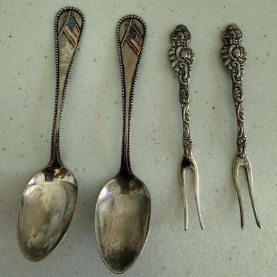 Vintage Lemon Forks And Souvenir Spoons With Flags 