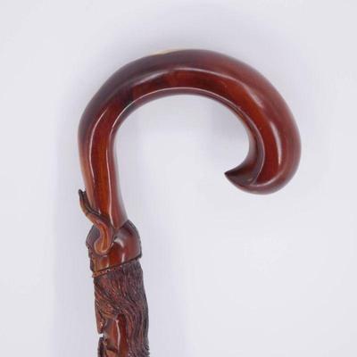 Carved Wooden Walking Cane w/ Abalone Inlays by Rick Young
