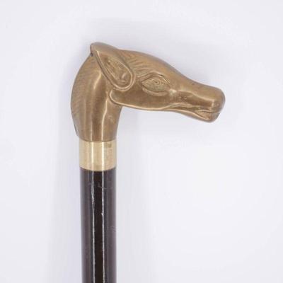 Vintage Brass Horsehead Wooden Walking Stick