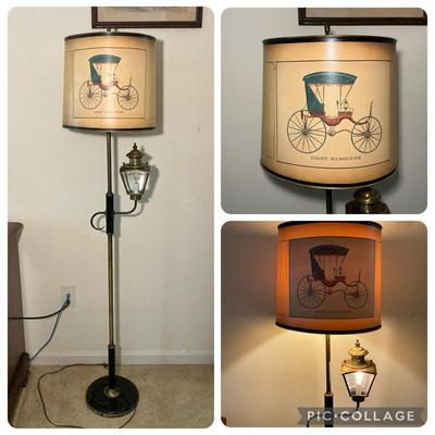 Vintage Lantern Floor Lamp w/ "Light Barouche" Shade