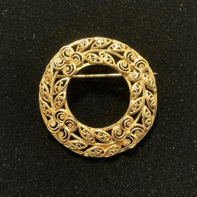 Stamped 14k Gold Filigree Brooch (4.5 Grams)