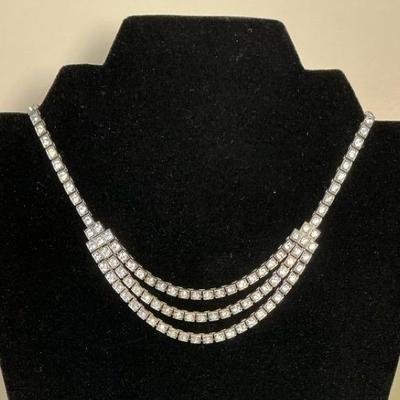 Sterling Silver Rhinestone Graduated Collar Necklace 