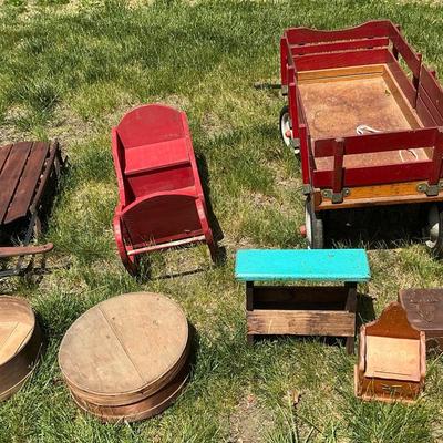 Rustic Wood Items - Radio Wagon, Sled, Decor