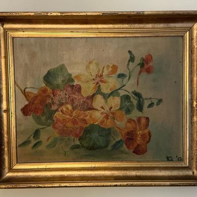 Vintage Flower Painting in Gold Frame