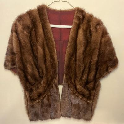 Adjustable Length Mink Fur Stole w/ Front Pockets