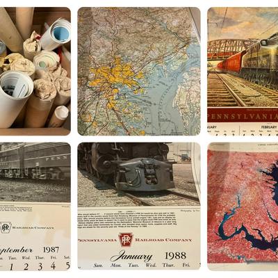Large Poster Mystery Lot - Trains, Calendars, Maps & More