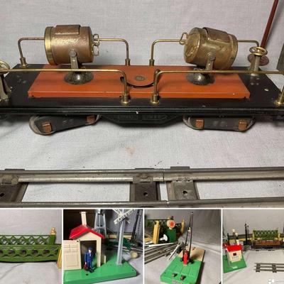 Lionel Prewar Searchlight Car, Bridge, Automatic Gateman 45, Automatic Crossing Gate 46 And More