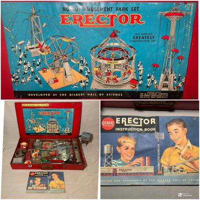 Vintage Erector No. 10.5 Amusement Park Set With Extra Engine