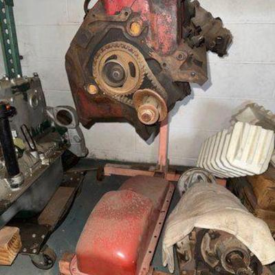 #2084 • V8 Engine with Transmission and Oil Pan, Includes Engine Stand
