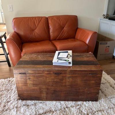 Leather sofa and wood coffee table