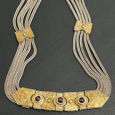 Vintage Ornate Sterling Silver Pink Garnet Necklace