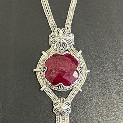 Sterling Silver Ruby Filigree Necklace