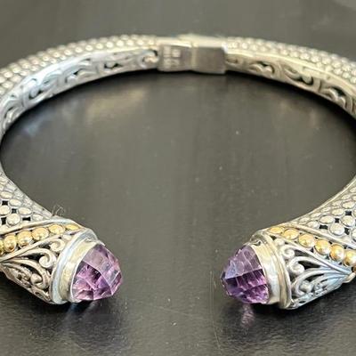 Robert Manse Sterling Silver Amethyst Cuff Bracelet W/ 18K Gold Accents