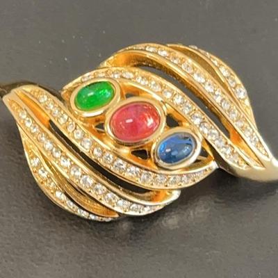 Christian Dior Colorful Gold-Tone Cabochon Brooch