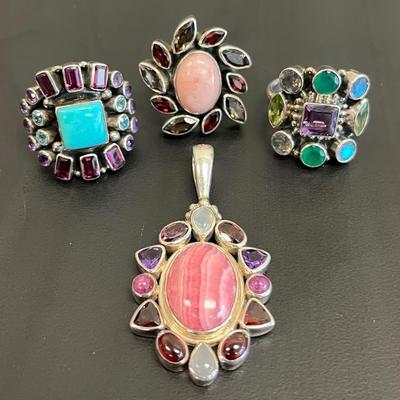Assortment of Sterling Silver Gemstone Rings & More