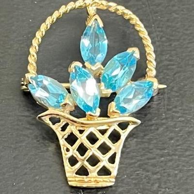 14k Yellow Gold Marquis-Cut Blue Topaz Basket Pendant