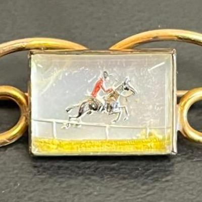 Vintage Gold-Filled Esquestrian Mother of Pearl Brooch