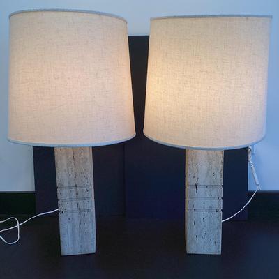 Pair Of Tavertine Stone Lamps